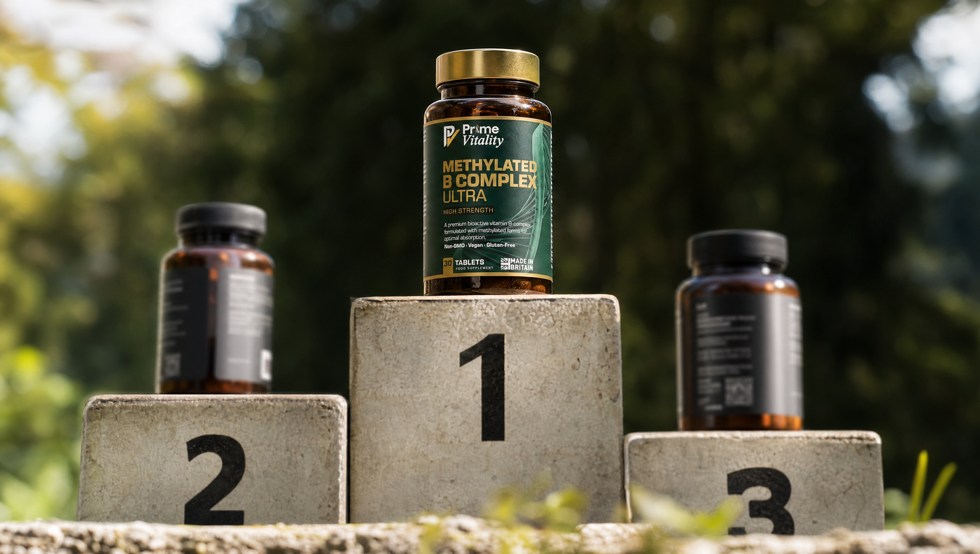 A selection of methylated B complex supplements compared side by side
