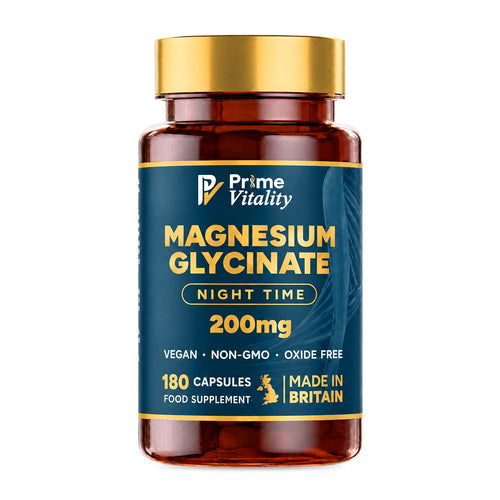 Prime Vitality Magnesium Glycinate Night Time, 180 vegan capsules, 200mg magnesium