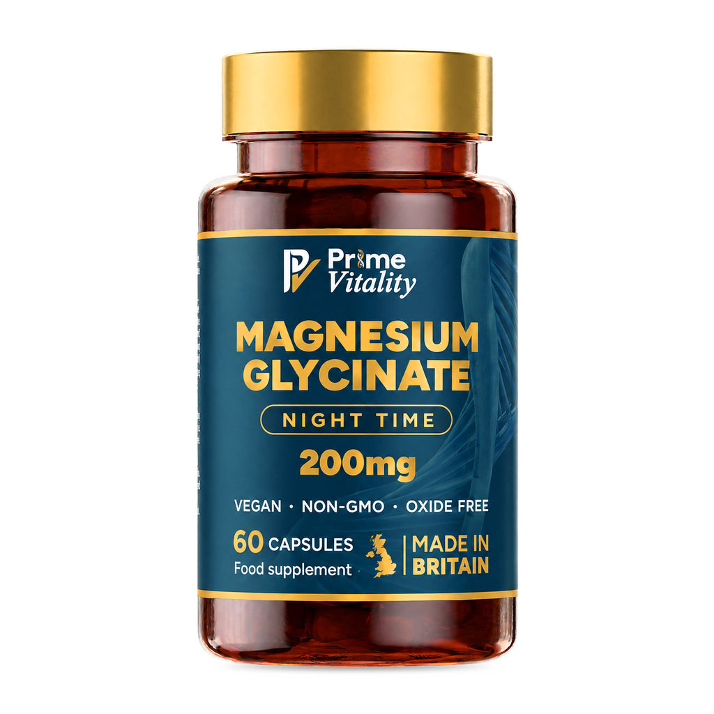 Prime Vitality Magnesium Glycinate Night Time, 60 vegan capsules, 200mg magnesium
