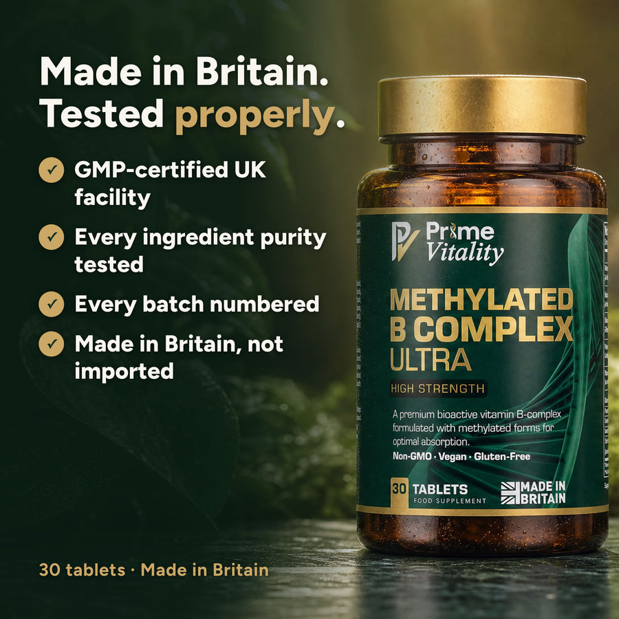 Made in Britain in a GMP-certified facility, every active ingredient purity tested and every batch numbered