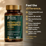 One tablet a day: methylated B12 and folate, active B6 and B2, plus benfotiamine 75mg, made in Britain
